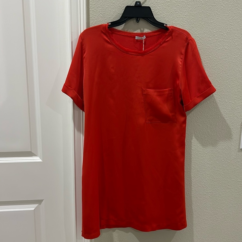NWT Zara b/w collection red orange shirt dress /tunic w/ rolled sleeves (fair)